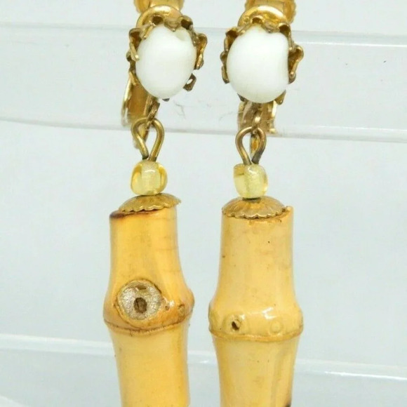 Miriam Haskell White Glass Wood Bamboo Bead - Picture 2 of 5